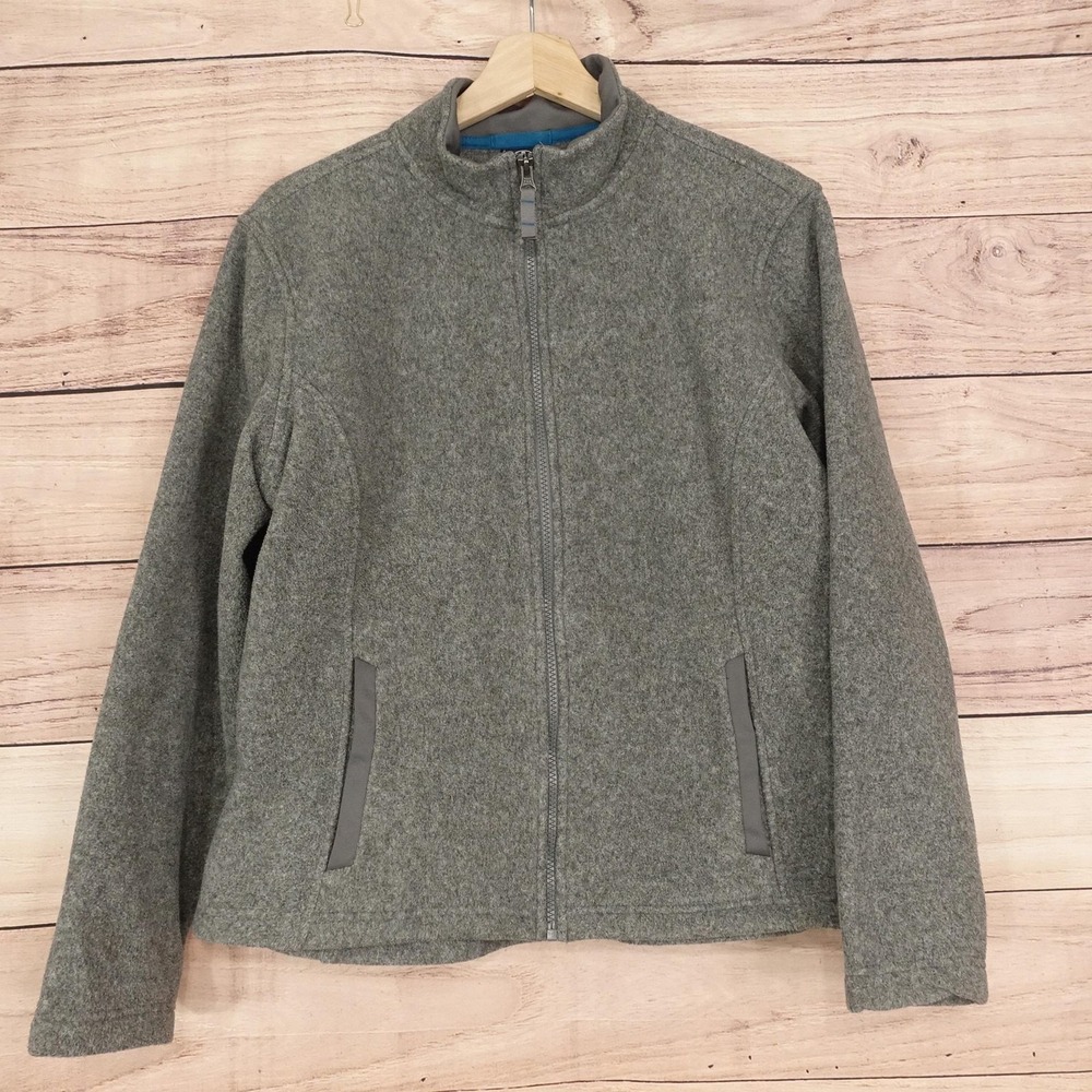 Lands' End Jacket Womens L Gray Fleece 200 Everyday Fitted Full Zip Long Sleeve